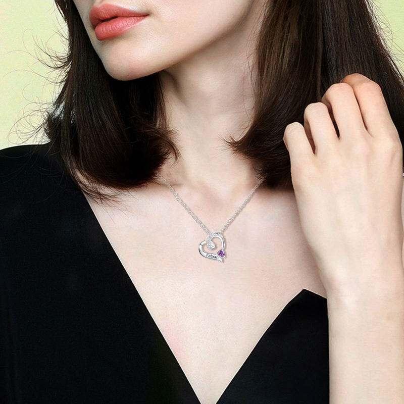 14K Gold Heart Cubic Zirconia Personalised Birthstone Pendant Necklace For Women-2