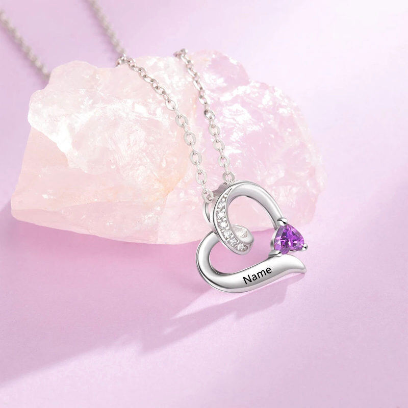 14K Gold Heart Cubic Zirconia Personalised Birthstone Pendant Necklace For Women-4