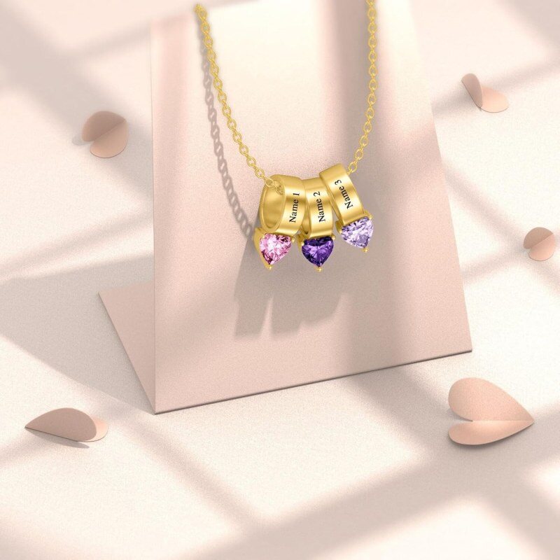10K Rose Gold Heart Cut Cubic Zirconia Personalized Birthstone & Personalized Classic Name Pendant Necklace-3