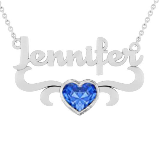 Collier pendentif personnalisé en or blanc 10 carats avec zircon en forme de cœur et pierre de naissance, idéal pour une meilleure amie