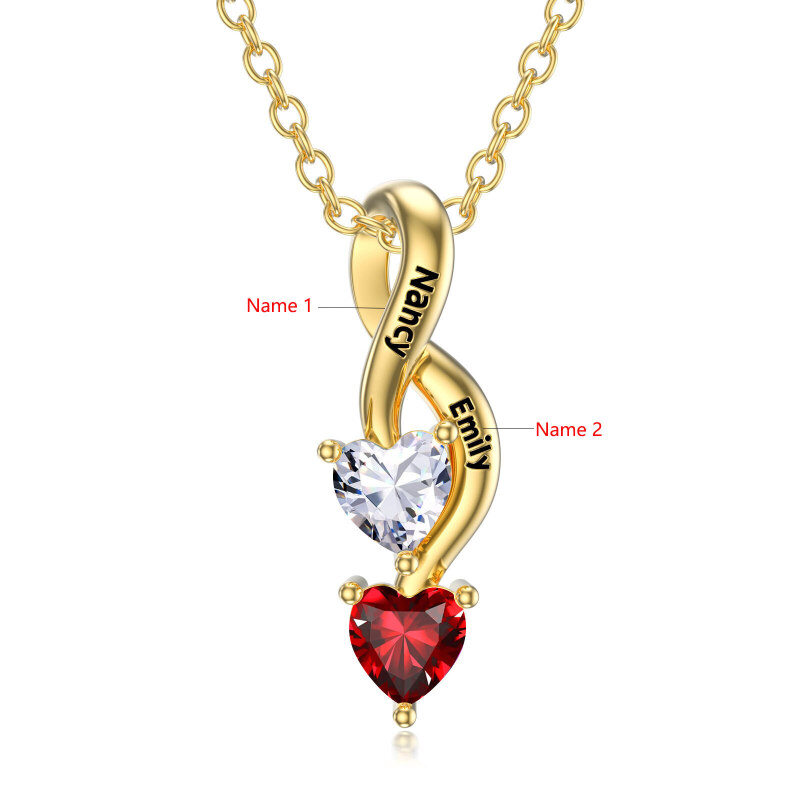 Collier pendentif en argent sterling plaqué or avec zircon cubique en forme de cœur, pierre de naissance personnalisée, gravure personnalisée et symbole de l'infini-3