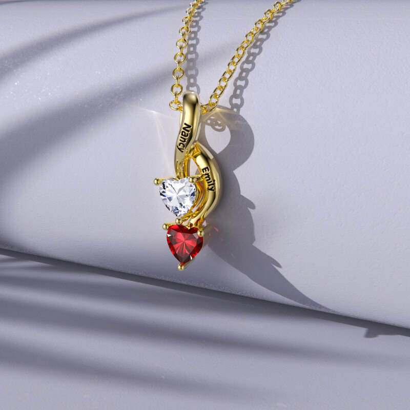 Collier pendentif en argent sterling plaqué or avec zircon cubique en forme de cœur, pierre de naissance personnalisée, gravure personnalisée et symbole de l'infini-5