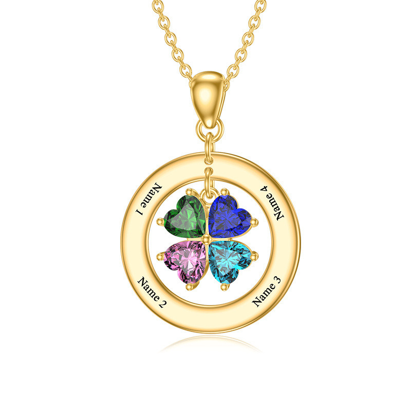Collier pendentif en or 14 carats avec zircon cubique en forme de cœur, pierre de naissance personnalisée et gravure personnalisée-4
