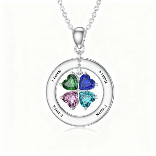 Collar con colgante de oro blanco de 10 quilates con circonita cúbica talla corazón, piedra natal personalizada y grabado personalizado