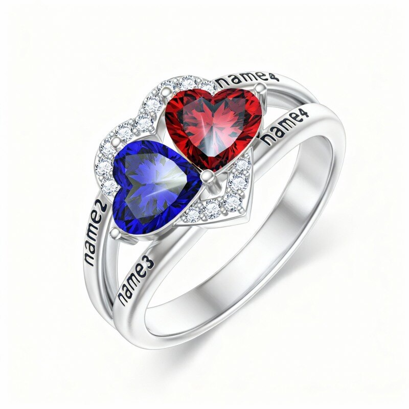 10K White Gold Heart Cut Cubic Zirconia Personalized Engraving Birthstone Ring-19