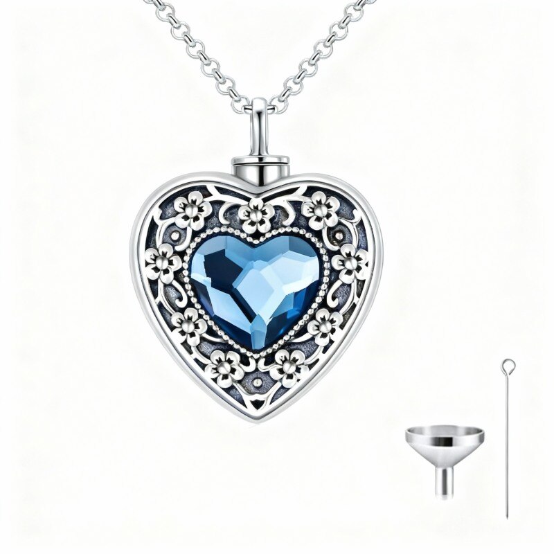 Collier urne funéraire en or blanc 10 carats avec zircon cubique en forme de cœur et gravure personnalisée-4