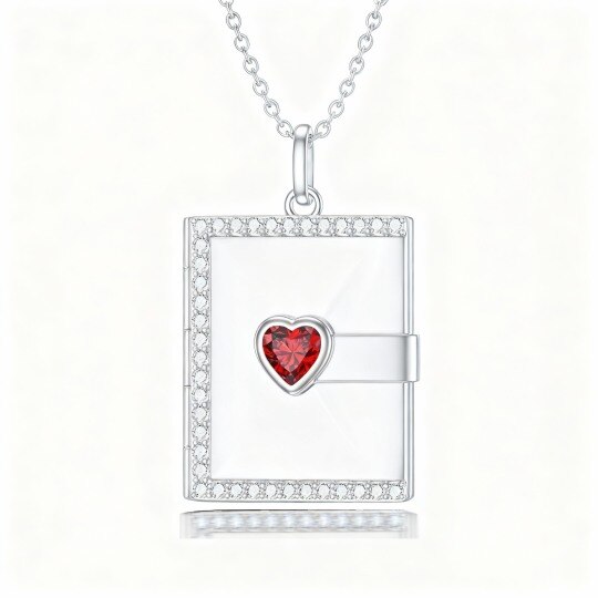 Collar con medallón cuadrado personalizado para foto, circonita cúbica talla corazón y oro blanco de 10 quilates