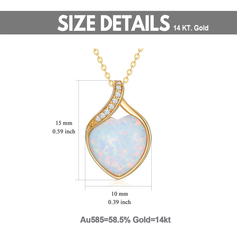 Collar con colgante de corazón de oro de 10 quilates, diamante y ópalo para mujer-5