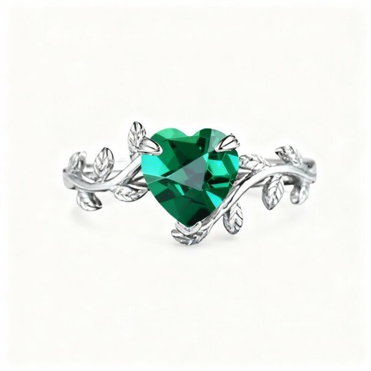 10K White Gold Heart Cut Emerald Ivy Ring