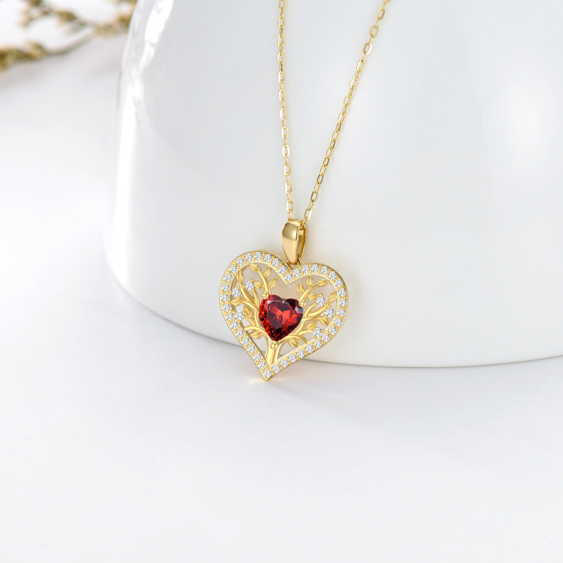 Collar con colgante de corazón de granate en oro amarillo de 14 quilates para mujer-3