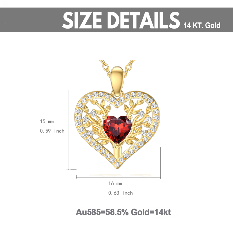 Collar con colgante de corazón de granate en oro amarillo de 14 quilates para mujer-6