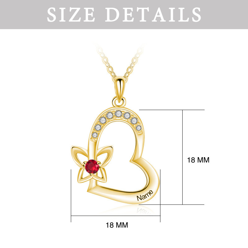 Collar con colgante de mariposa y corazón grabado personalizado en oro amarillo de 18 quilates para mujer-4