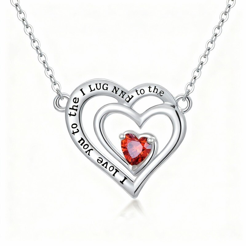 14K White Gold Heart Cut Heart Pendant Necklace with Engraved Word-1
