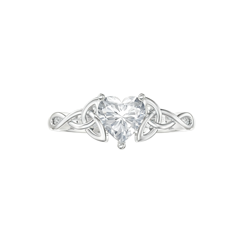 Anillo de compromiso de oro blanco de 10 quilates con moissanita talla corazón, nudo celta y corazón.-1