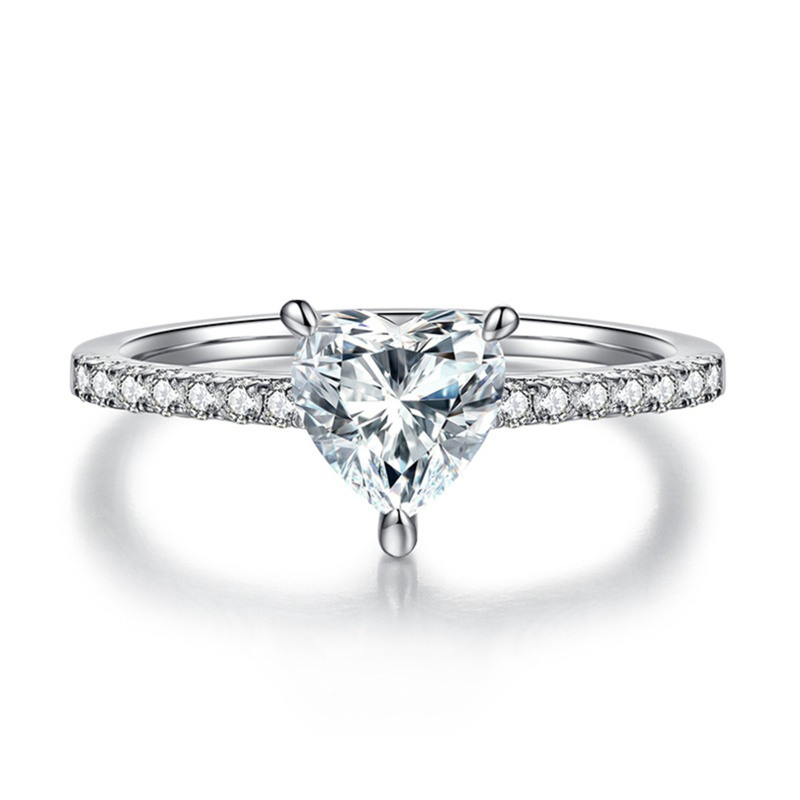Bague de fiançailles en or blanc 10 carats avec moissanite en forme de cœur-2