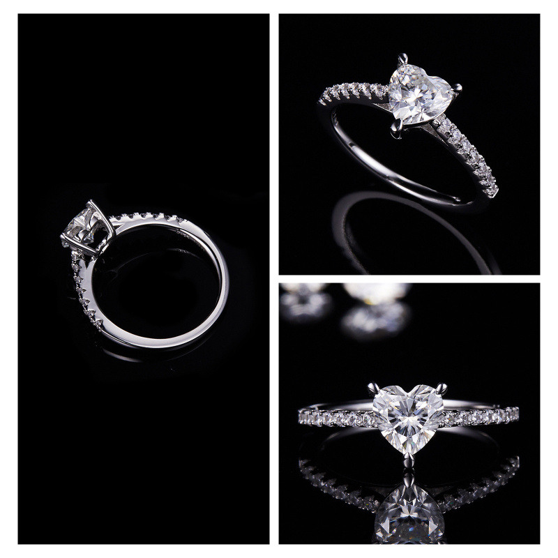 Bague de fiançailles en or blanc 10 carats avec moissanite en forme de cœur-3