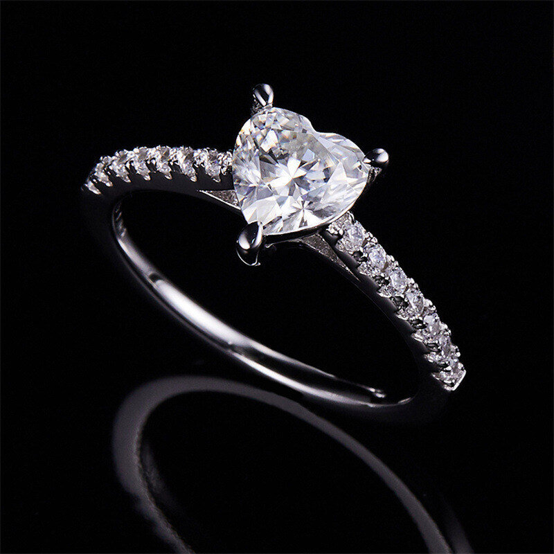 Bague de fiançailles en or blanc 10 carats avec moissanite en forme de cœur-4
