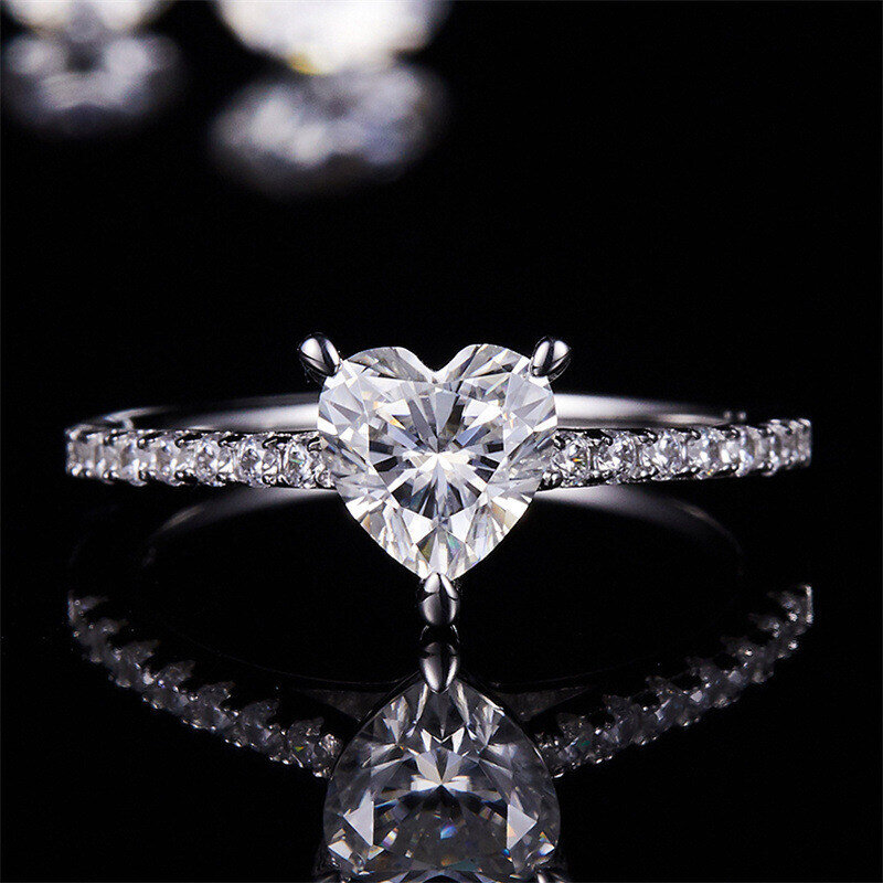 Bague de fiançailles en or blanc 10 carats avec moissanite en forme de cœur-6