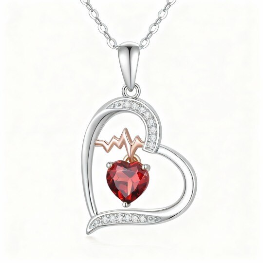 Collier pendentif en or blanc 10 carats avec moissanite taille cœur et électrocardiogramme