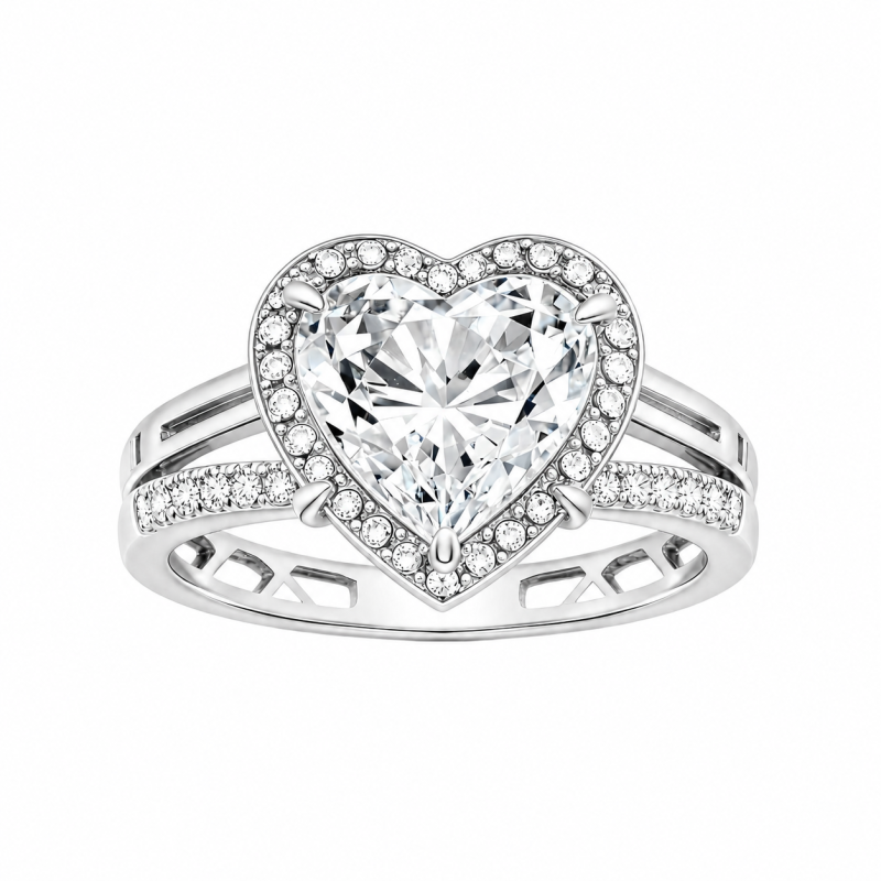 Verlobungsring aus Platin mit Weißgold-Plattierung, herzförmigem, im Labor gezüchtetem Diamanten, individuell gestalteter geteilter Ringschiene-1