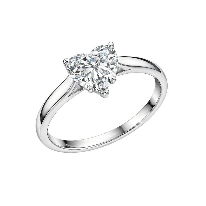 Anillo de compromiso de platino con moissanita talla corazón chapada en oro blanco-1