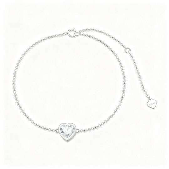 Pulsera de oro blanco de 10 quilates con dije de corazón de moissanita talla corazón