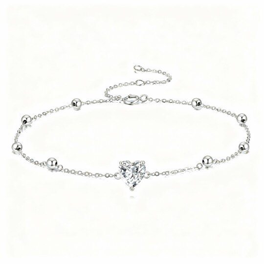 Pulsera de oro blanco de 10 quilates con dije de corazón de moissanita talla corazón