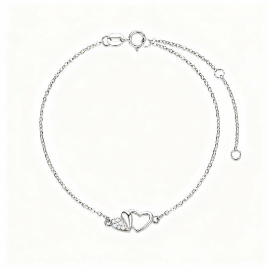 Pulsera de oro blanco de 10 quilates con dije de corazón de moissanita talla corazón