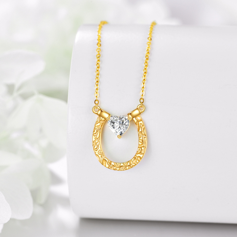 18K Gold Heart Shaped Moissanite Horseshoe Pendant Necklace-6
