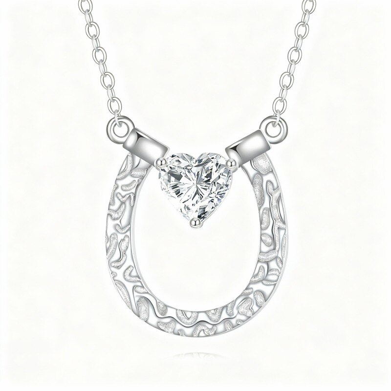 10K White Gold Heart Cut Moissanite Horseshoe Pendant Necklace-1