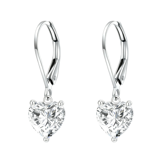 14K White Gold Heart Cut Moissanite Lever-back Earrings