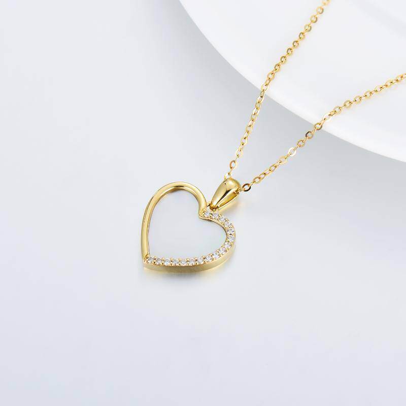 Collar con colgante de corazón de nácar tallado en oro blanco de 10 quilates-4