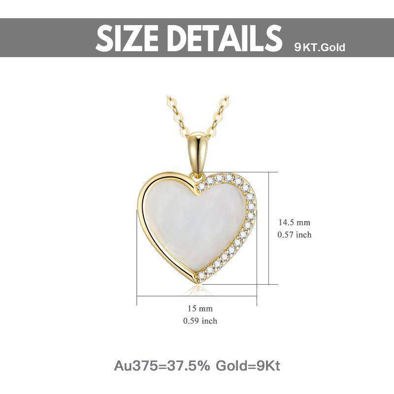 Collar con colgante de corazón de nácar tallado en oro blanco de 10 quilates-5