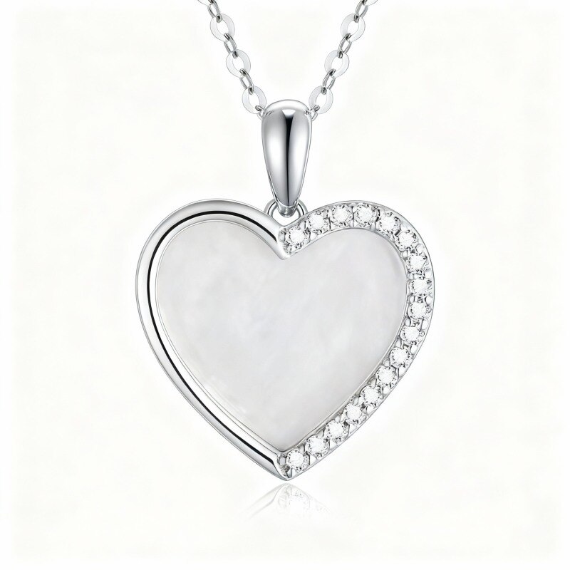 Collar con colgante de corazón de nácar tallado en oro blanco de 10 quilates-1