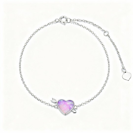 10K White Gold Heart Cut Opal Heart Charm Bracelet