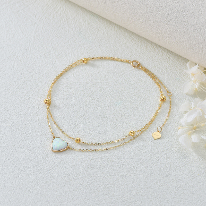 Bracelet de cheville multicouche en or jaune 18 carats avec opale en forme de cœur pour femme-3