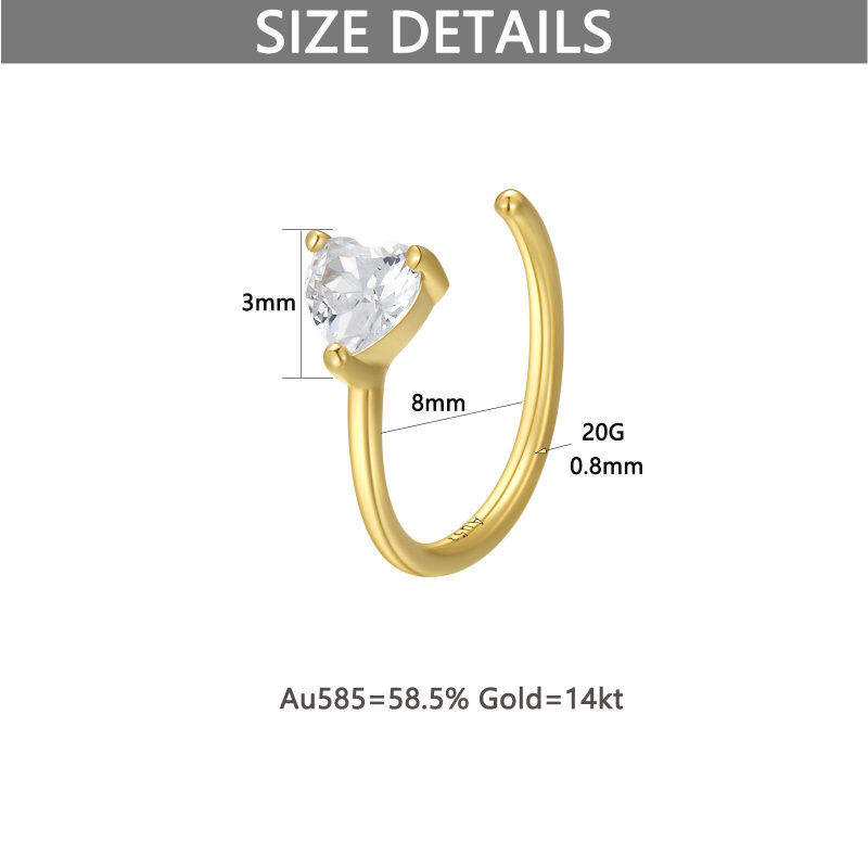 Anillo nasal de ópalo en forma de corazón de oro de 10 quilates-5
