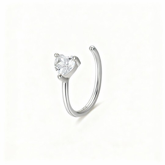 Anillo nasal de ópalo con corte de corazón en oro blanco de 10 quilates