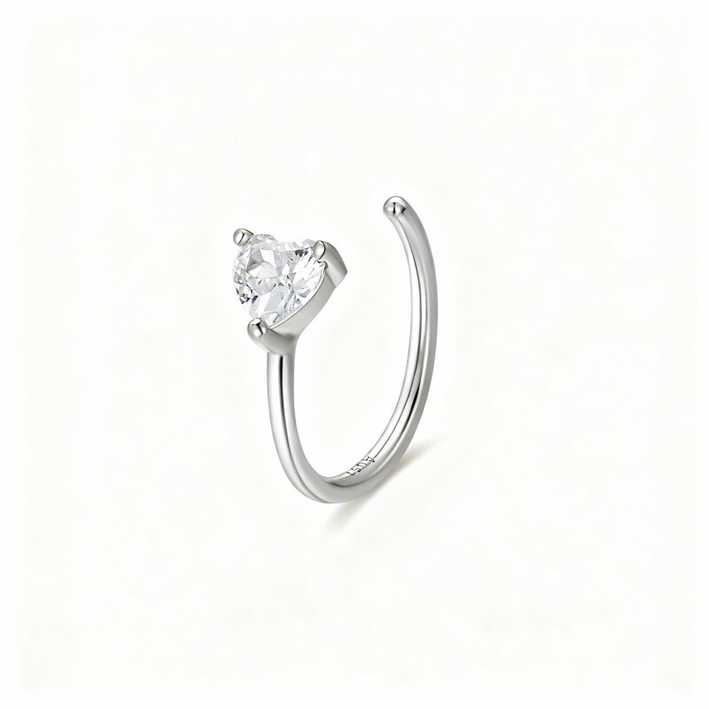 Anillo nasal de ópalo con corte de corazón en oro blanco de 10 quilates-1