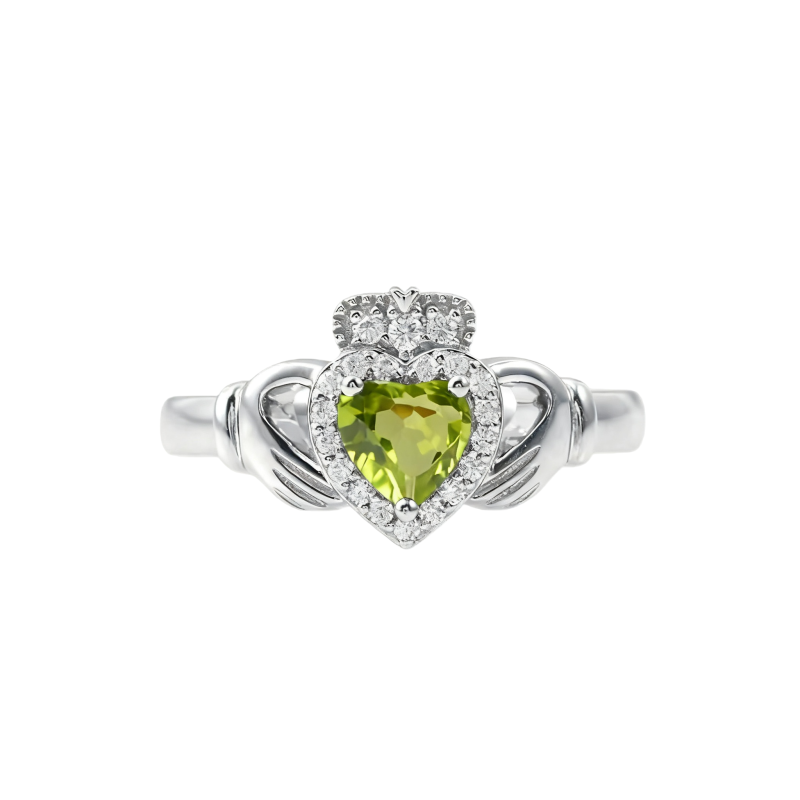 Anillo personalizado de platino con baño de oro blanco y peridoto talla corazón de 1 quilate.-1