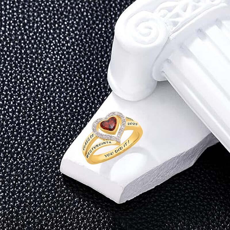 Bague personnalisée en or rose 10 carats avec pierre de naissance et taille cœur-2