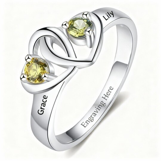 Anillo personalizado de oro blanco de 10 quilates con corte corazón y piedra natal.