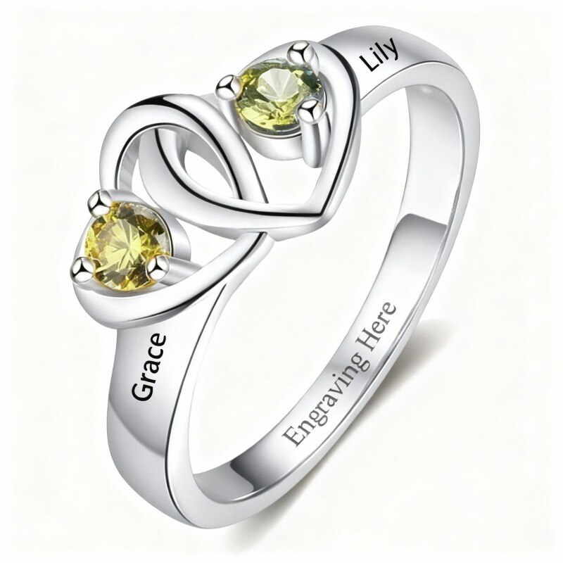 10K White Gold Heart Cut & Personalized Birthstone Custom Ring-18