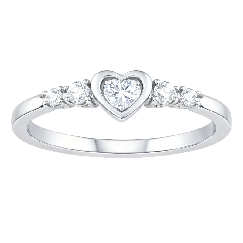 Anillo de piedra natal personalizado con corte en corazón chapado en oro blanco y platino, grabable-1