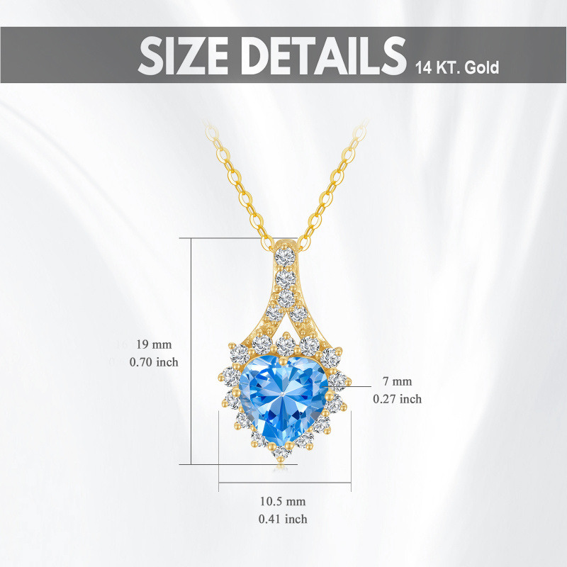 10K Gold Heart Shaped Halo Topaz Drop Pendant Necklace-6
