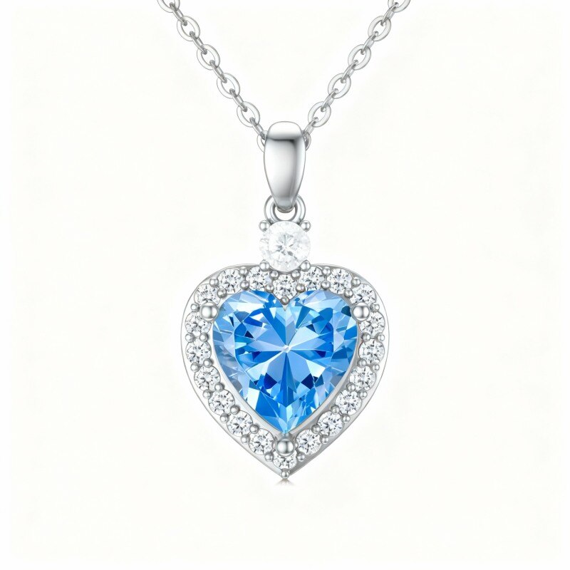 Collier pendentif cœur en or blanc 10 carats et topaze taille cœur-20