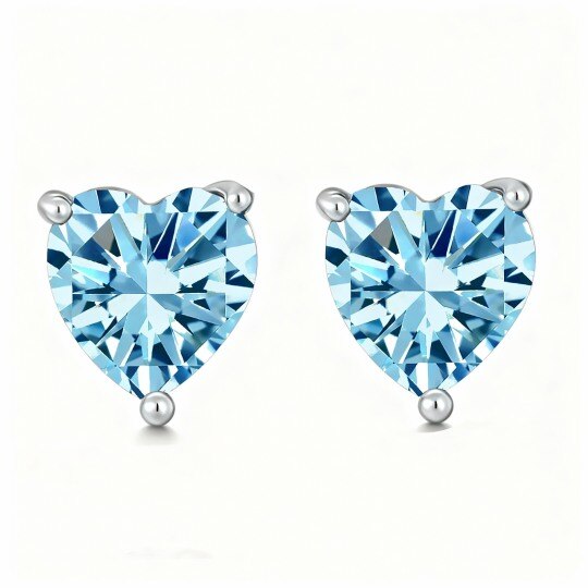 14K White Gold Heart Cut Topaz Stud Earrings