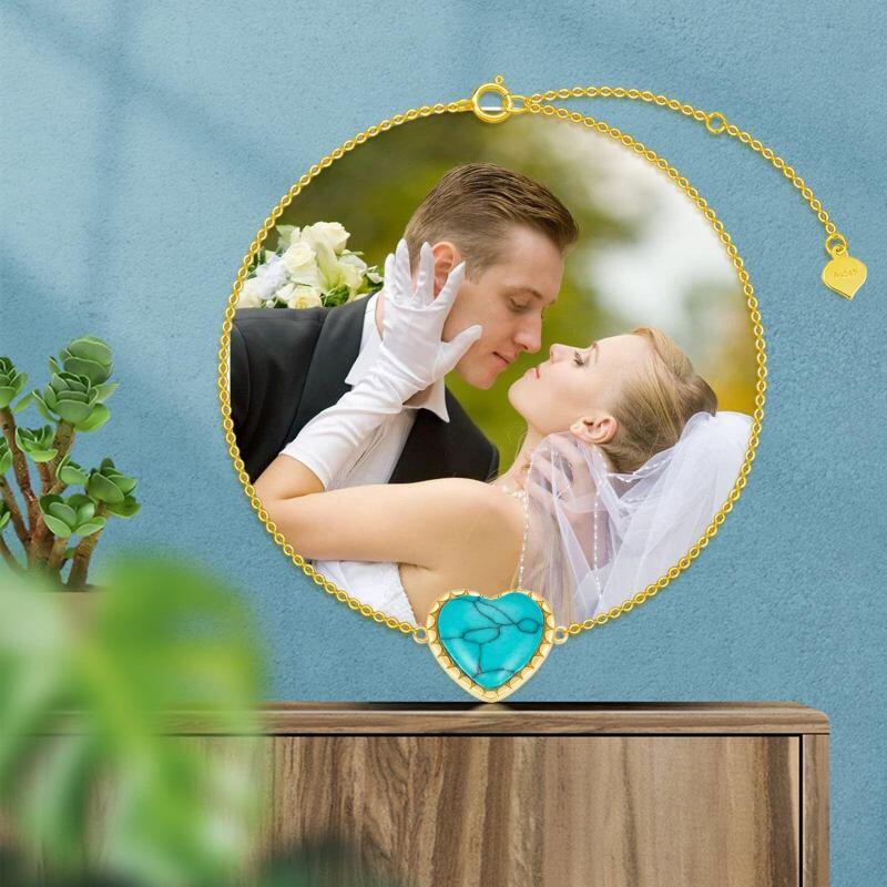 Pulsera de oro de 18 quilates con dije de corazón y turquesa para mujer-3