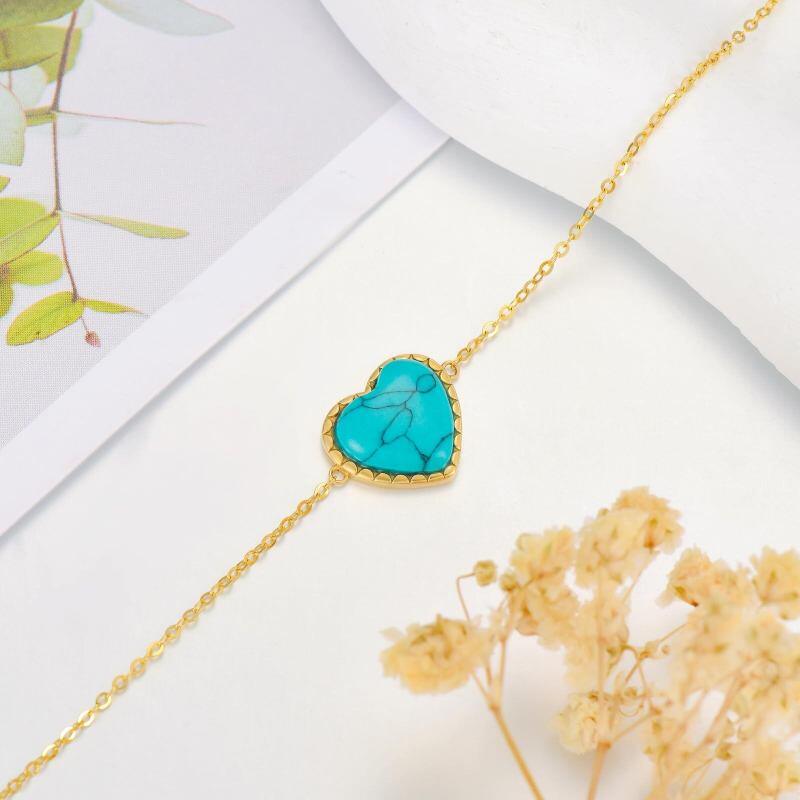 Pulsera de oro de 18 quilates con dije de corazón y turquesa para mujer-4