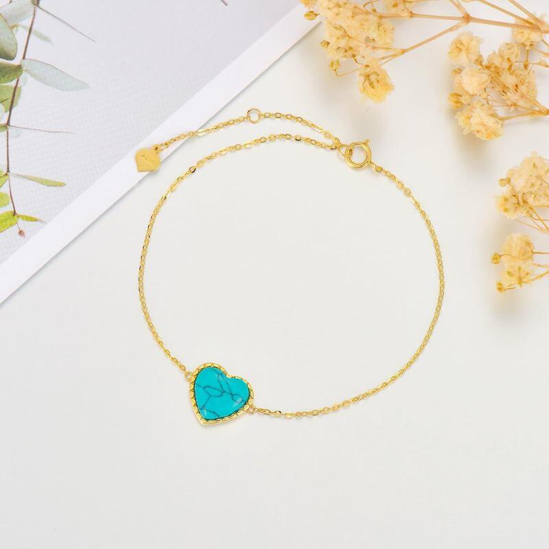 Pulsera de oro de 18 quilates con dije de corazón y turquesa para mujer-5